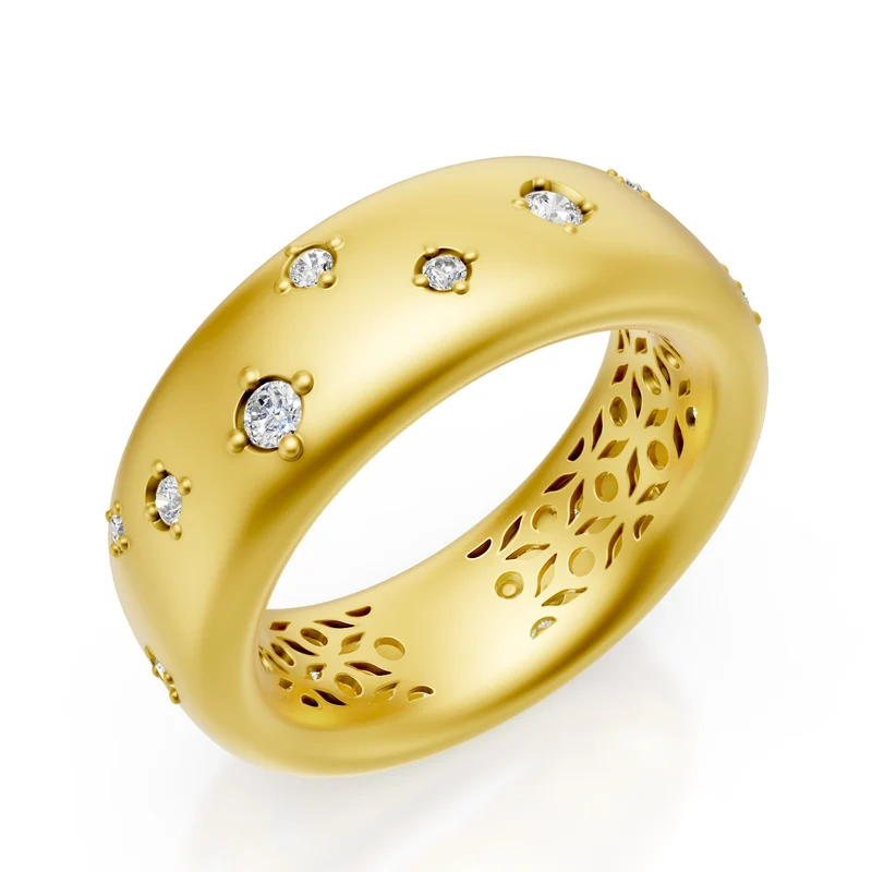 Golay anello fascia stretto in oro 18k, con diamanti incassati sparsi, giallo satinato, misura 14 GAN022O1DIS-14