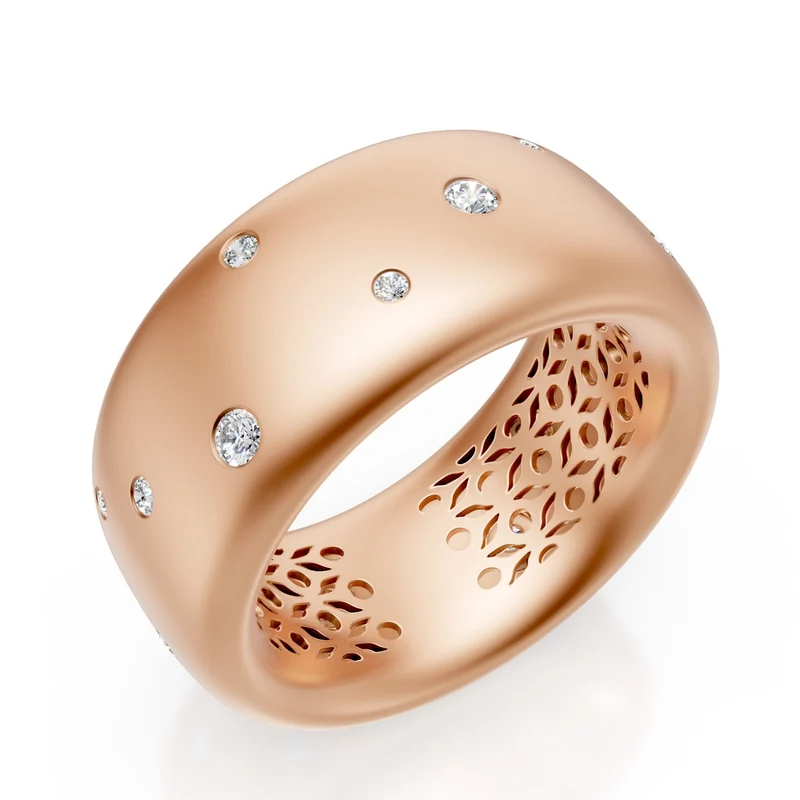Golay anello fascia largo in oro 18k, con diamanti incassati sparsi, rosa satinato, misura 14 GAN021O3DIS-14