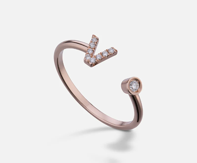 Golay an 9k lettera v small oro rosè diam. ct.0,07 GAFVD1R3