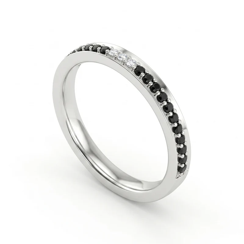 World Diamond Group an 18k fede stretta binario mezzo giro, con diamanti black e tre diamanti bianchi al centro GAFEDEMG07DIBKO4-20