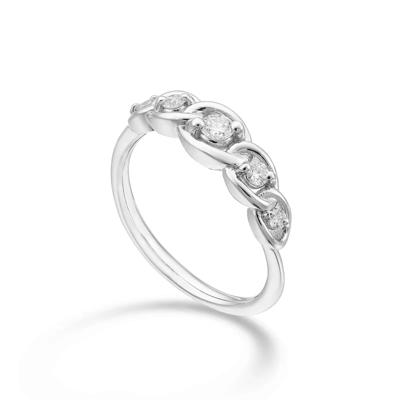 World Diamond Group anello riviera a cinque diamanti scalare con castoni a orbita 0,25ct in oro bianco 18k GA5197O4BR025
