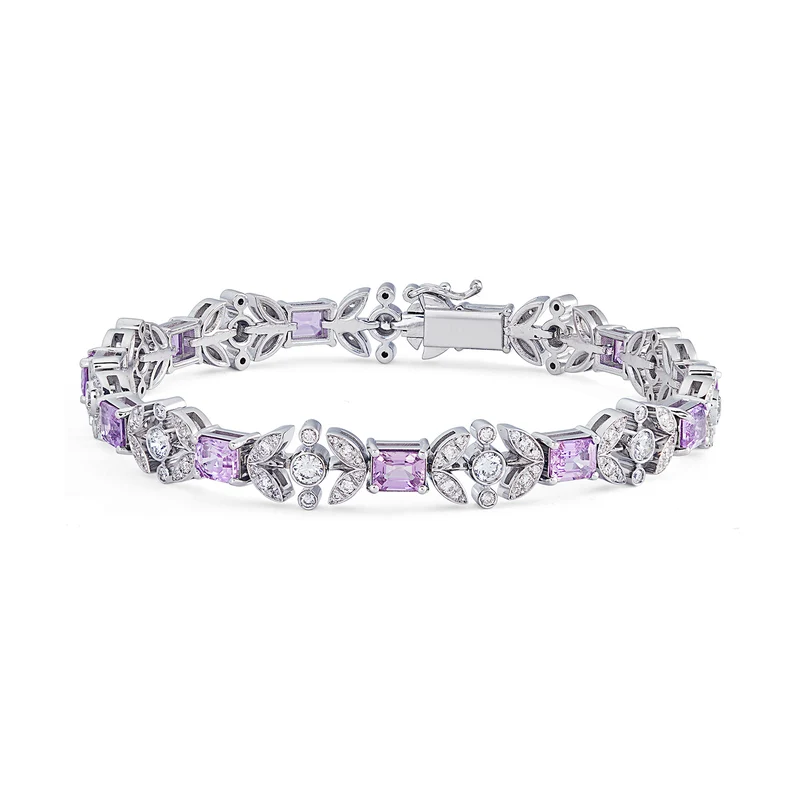 World Diamond Group bracciale fiori diamanti bianchi e zaffiri rosa BFIORI001DZP-21342110044