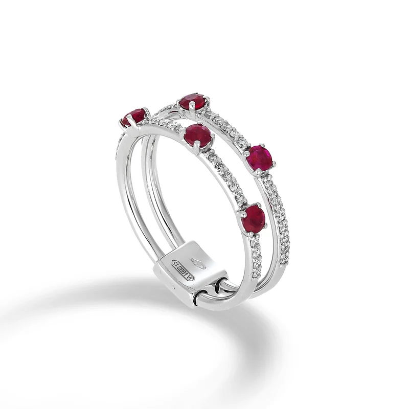 Golay anello due file con diamanti e rubini ATM003DIRU-21291110044