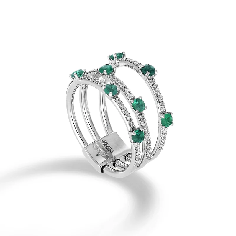 Golay anello multifila tre file con diamanti e smeraldi ATM002DISM-22158110038