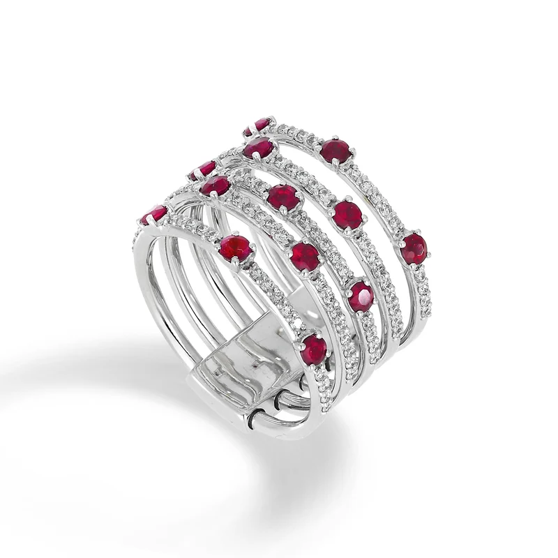 Golay anello multifila cinque file diamanti e rubini ATM001DIRU-21272110051