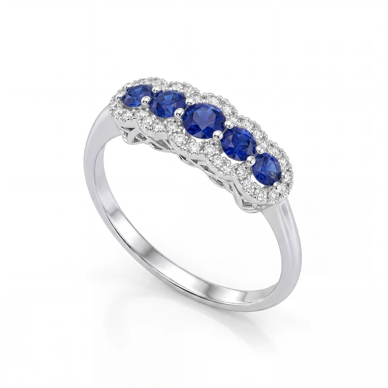 Golay anello 5 pietre con zaffiri contorno condiviso AR5S877DZB013-26138110095
