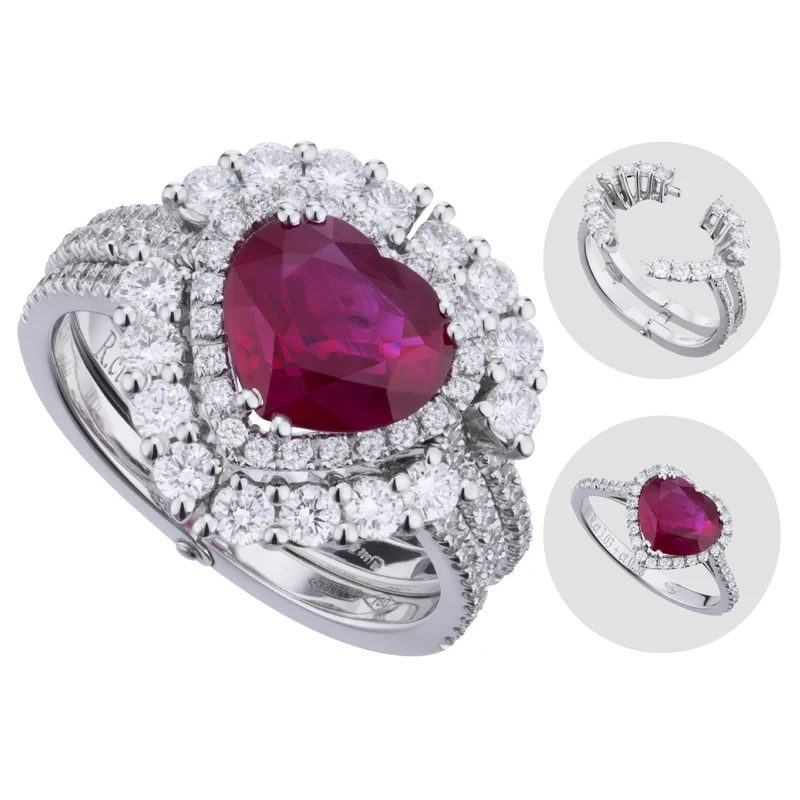 World Diamond Group anello rubino a cuore e diamanti APU380DIRU-19357110001