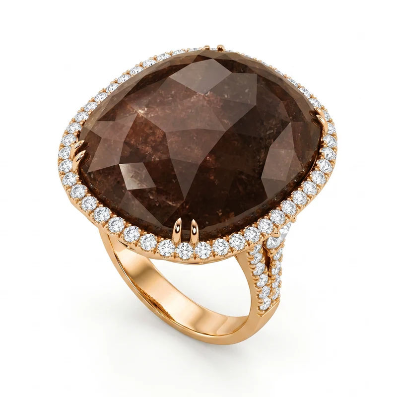 Golay anello con brown ovale cabochon e contorno APU324DIBW-19246110047