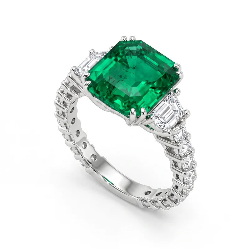 World Diamond Group anello smeraldo ct 3,94 + trapezi laterali APU272DISM-22343110023
