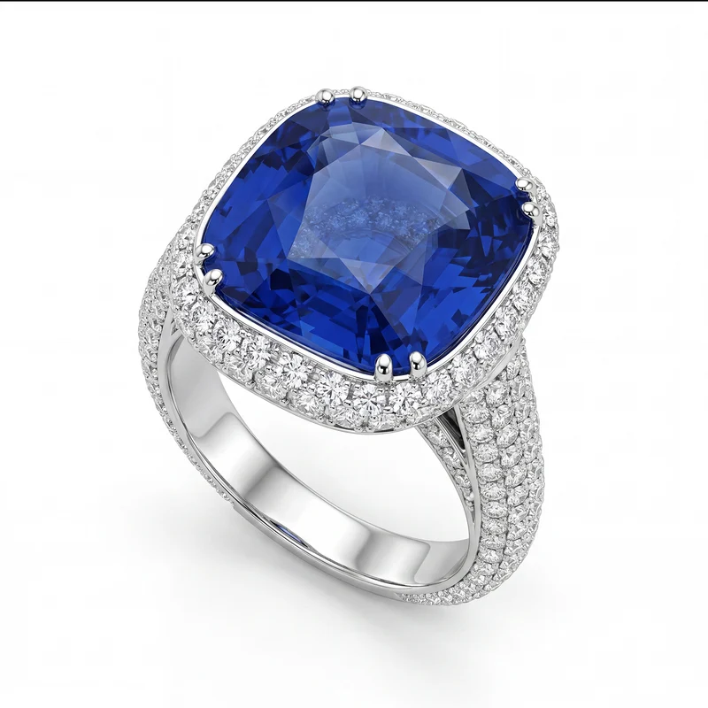 World Diamond Group anello con zaffiro cushion ct 11,51 e diamanti APU188DIZB-17258110525