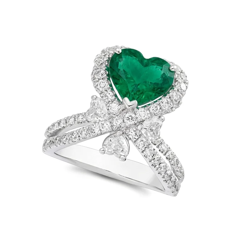 World Diamond Group anello smeraldo cuore 10x9 diamanti cuore e round APU172DSM-26068110168