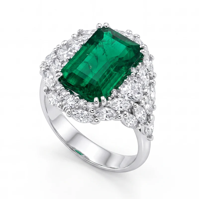 World Diamond Group anello smeraldo ct 4,24 e contorno navette APU171SMDI-19007110012