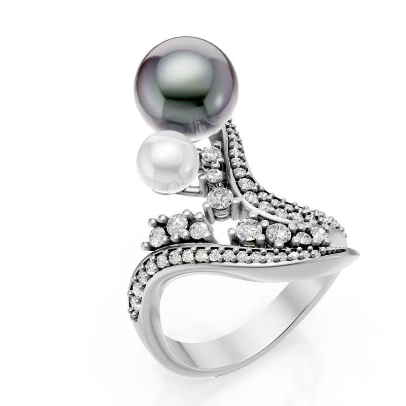 Golay anello multipietra curvo diamanti e perle AMP723DPEBN-25170110206