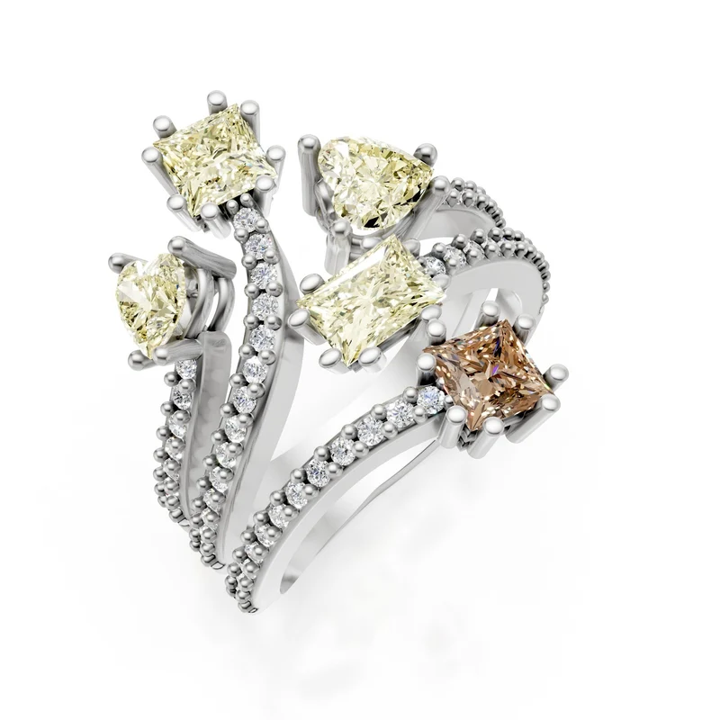 Golay anello diamanti fancy forma diamanti sul gambo AMP695DFYB-25108110141