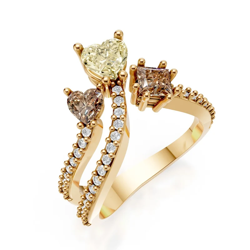 Golay anello diamanti fancy forma diamanti sul gambo AMP691DFYG-25106110114