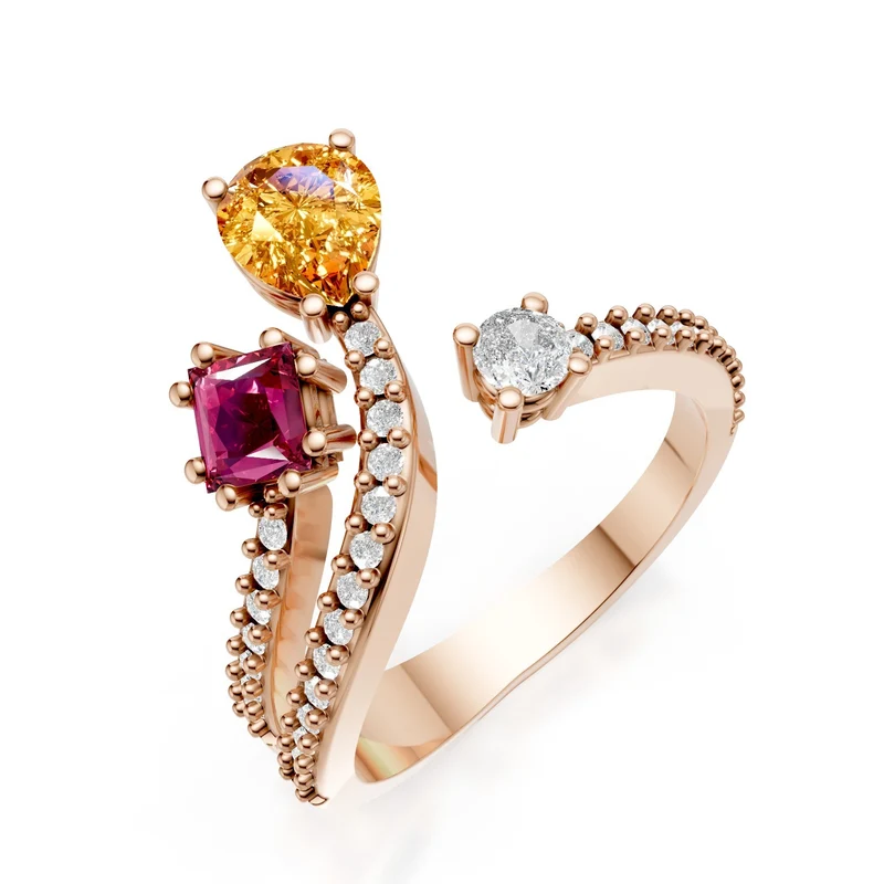 Golay anello zaffiri forma multicolor diamanti sul gambo AMP674DMCC1R-25183110207