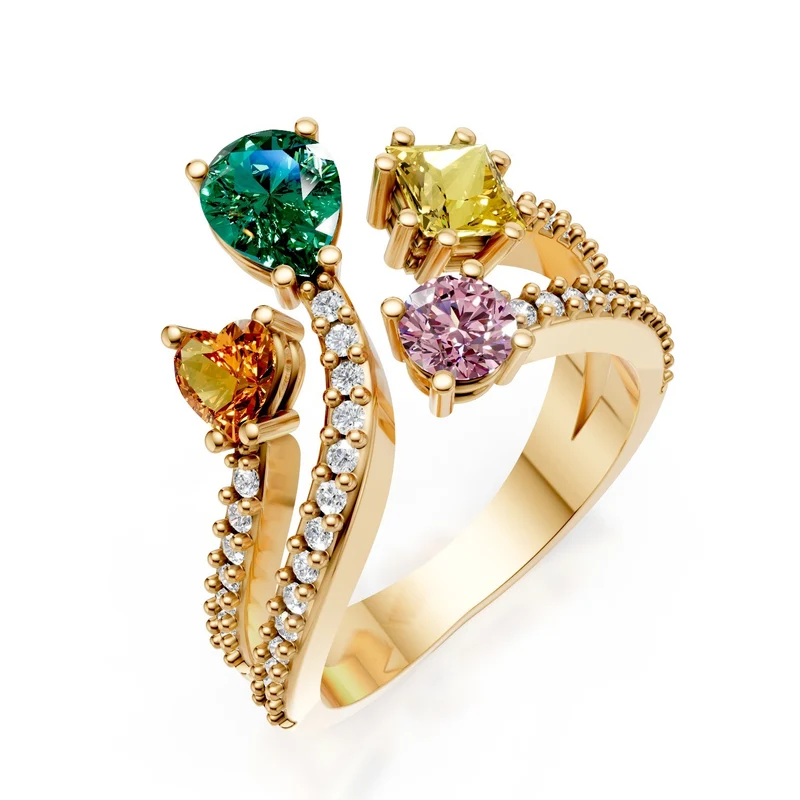Golay anello zaffiri forma multicolor diamanti sul gambo AMP664DMCC1G-25094110062