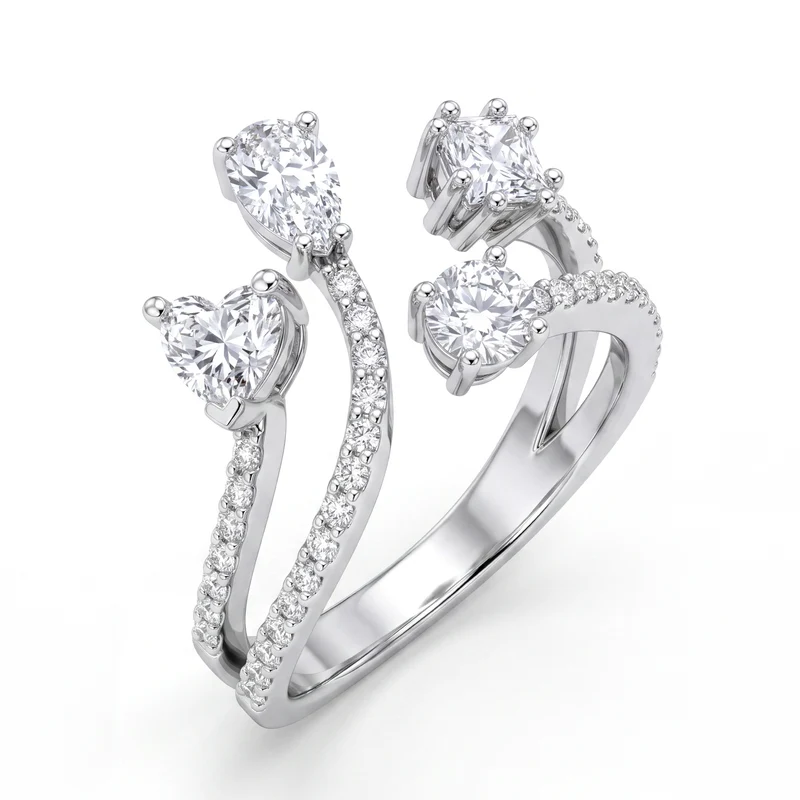 Golay anello quattro diamanti forma e diamanti sul gambo AMP664DB-26119110162