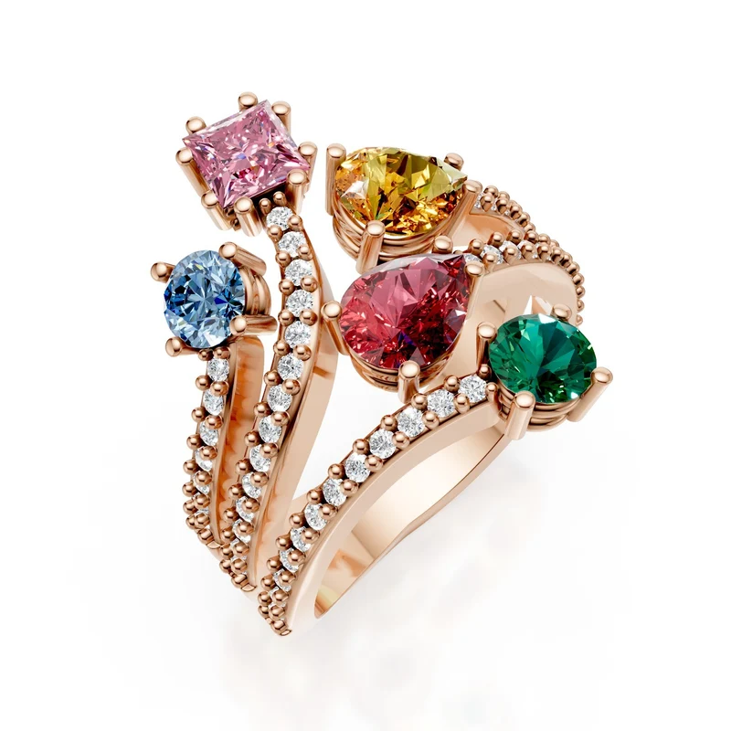 Golay anello zaffiri forma multicolor diamanti sul gambo AMP663DMCC1R-25154110253