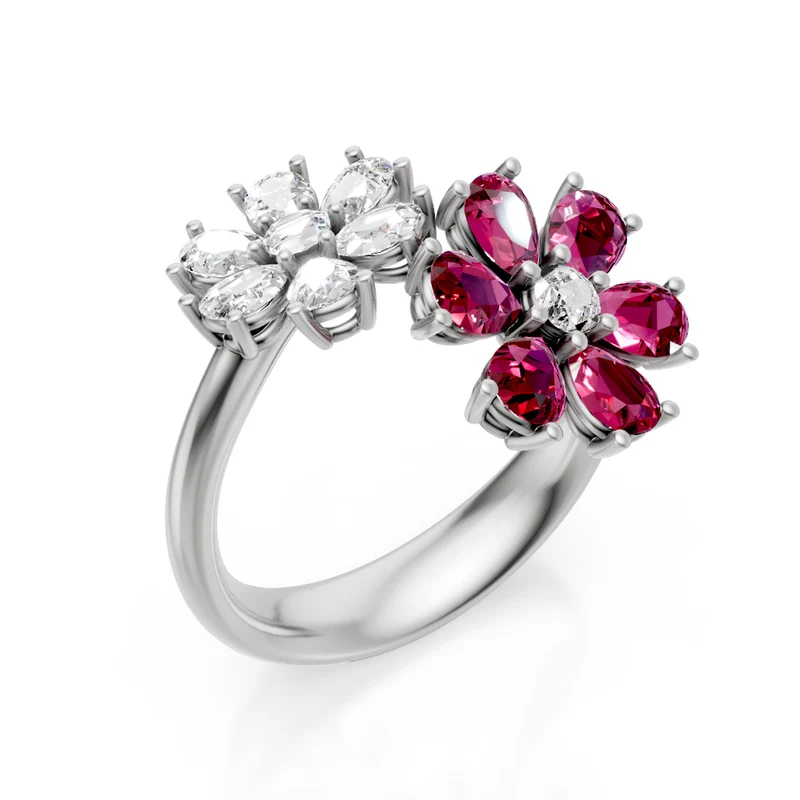 Golay anello contrarier fiori gocce rubino e diamante AMP567RUDB-24345110044