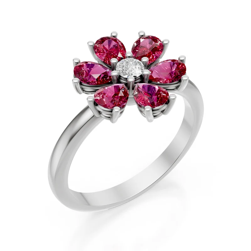 Golay anello fiore sei gocce rubino 4x3 bianco AMP564DRU010B-24303110042