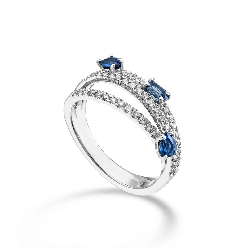 Golay anello diamanti tre file con tre zaffiri tangenti AMF822DZBB-26040110098