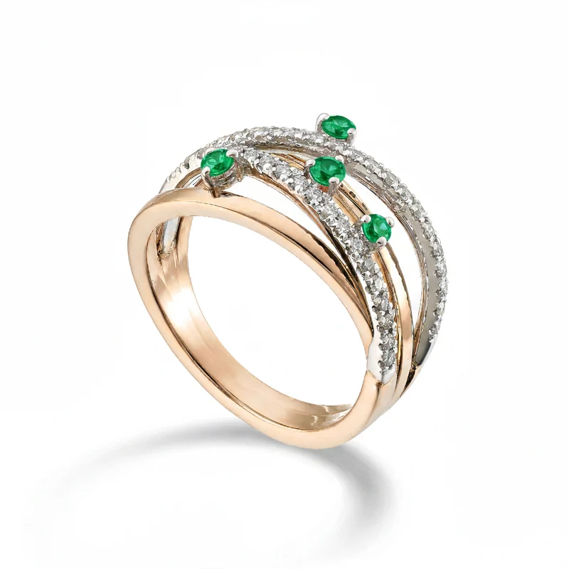Golay anello diamanti quattro file e quattro smeraldi AMF7772DSMBR-26016110161