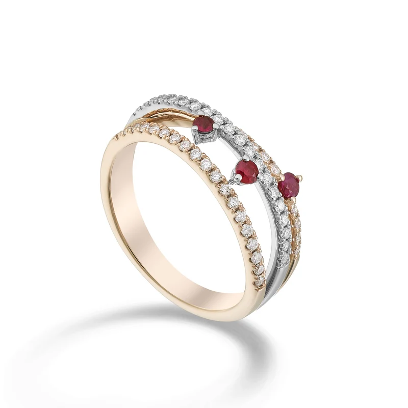 Golay anello diamanti tre file e tre rubini tangenti AMF776DRURB-26016110158