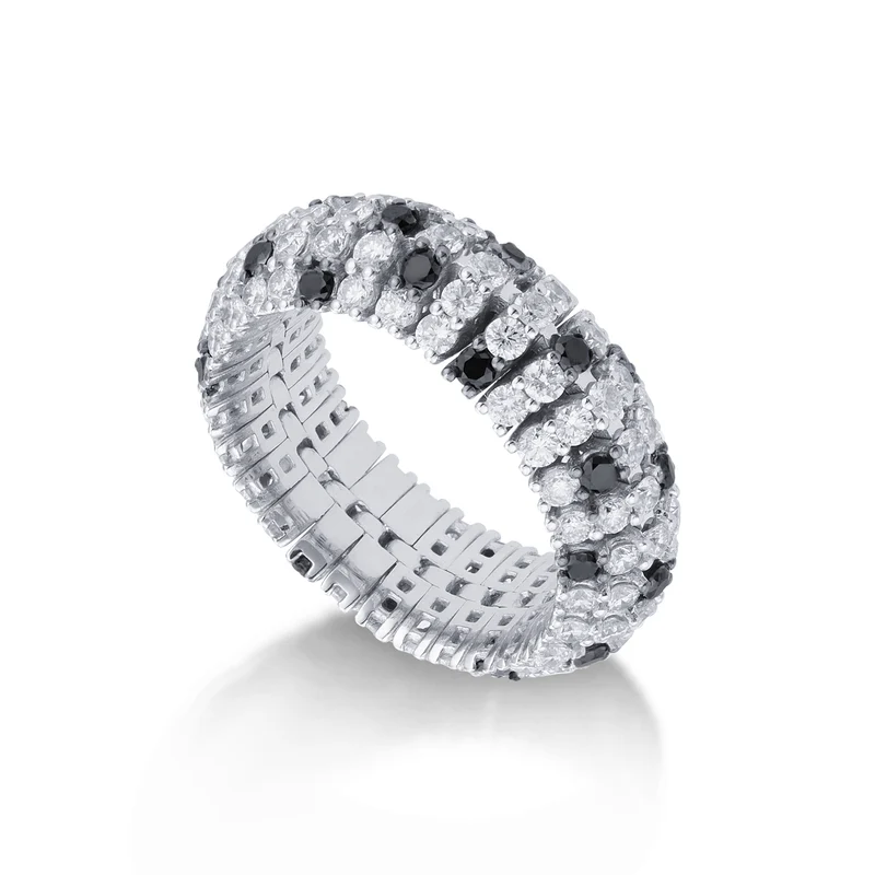 Golay anello fascia 5 file pave diamanti bianchi e neri APV030DIBK-21351000008