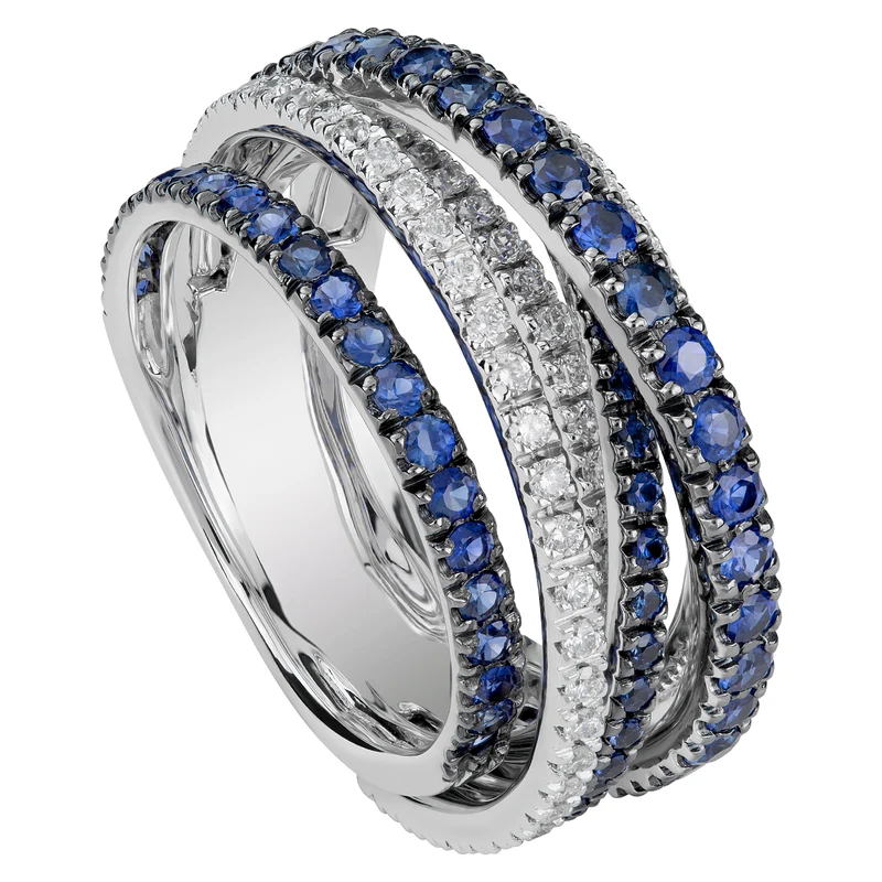 Golay anello intrecci pave' diamanti e zaffiri APV020DIZB4-18026110136