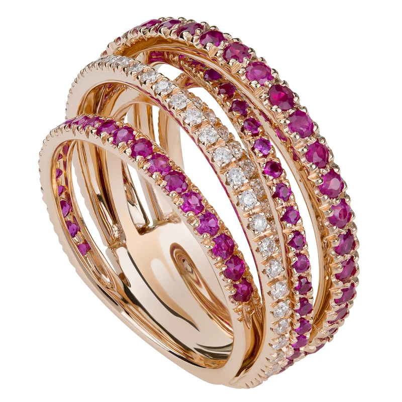 Golay anello intrecci pave' diamanti e rubini APV020DIRU4-18032110051