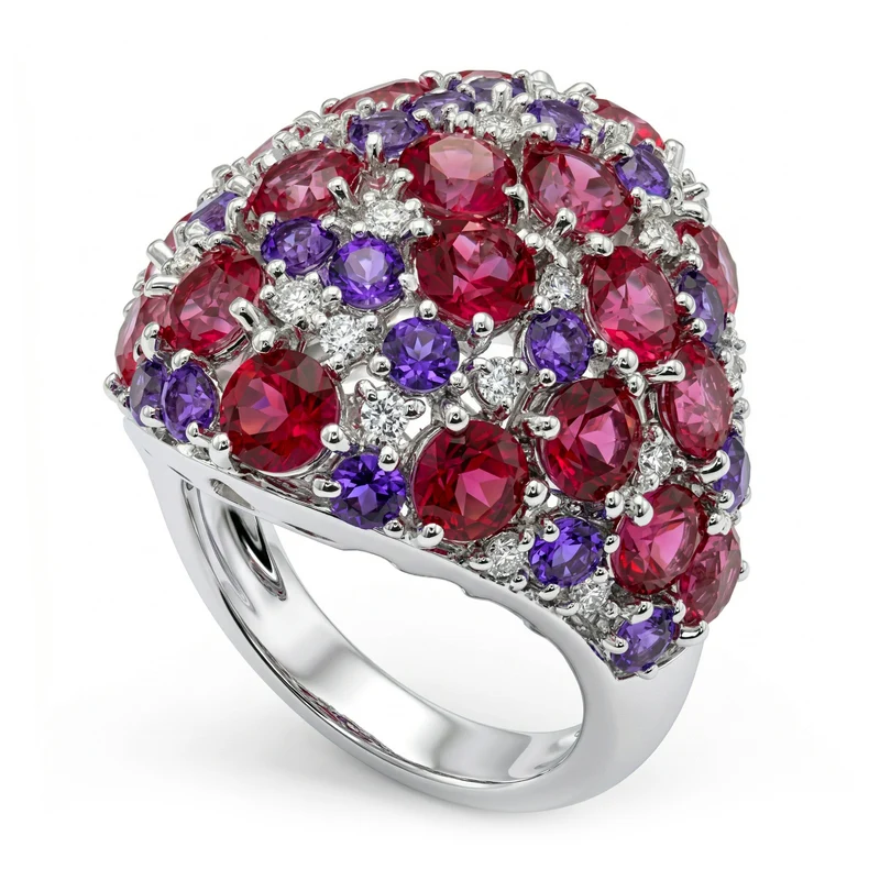 Golay anello pave topazi rosa e viola e diamanti APV010DITPV-18191110102