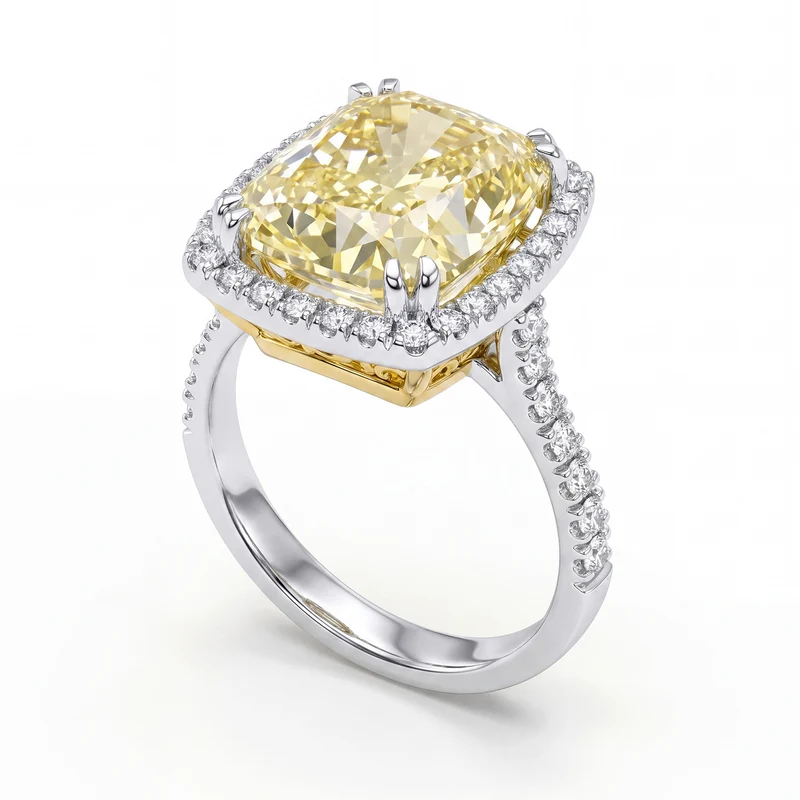 World Diamond Group anello diamante f. yellow cushion 12x10 e contorno APU544DFY-25330110217