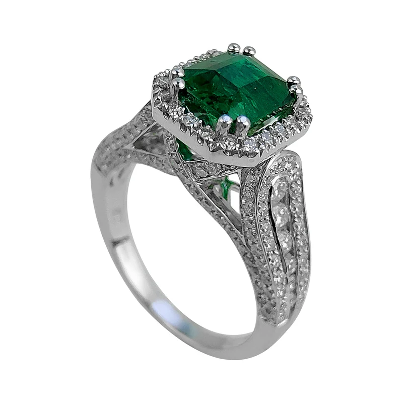 Golay anello smeraldo ottagonale 7x6 con intreccio pave' APU526DSM-25052110052