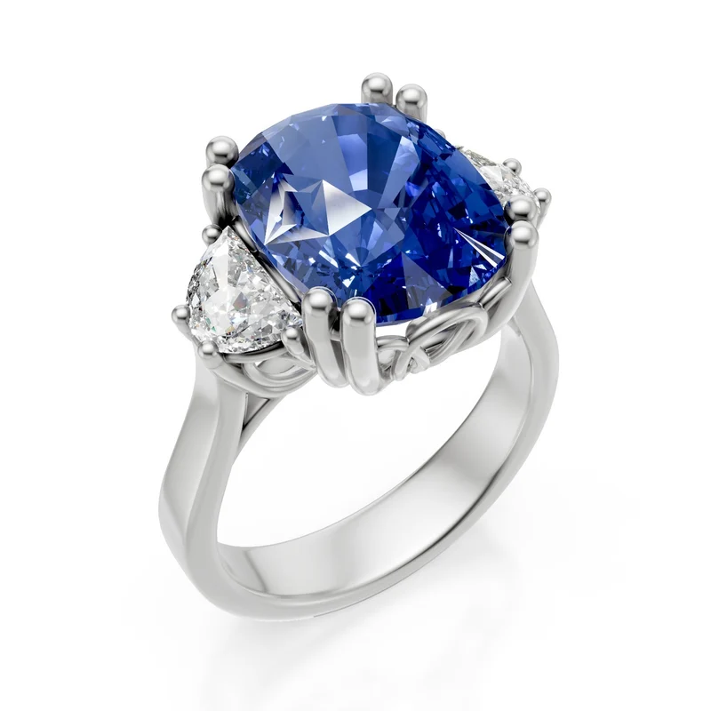 World Diamond Group anello zaffiro cushion 12x10 e mezzelune laterali APU524DZB-25049110096