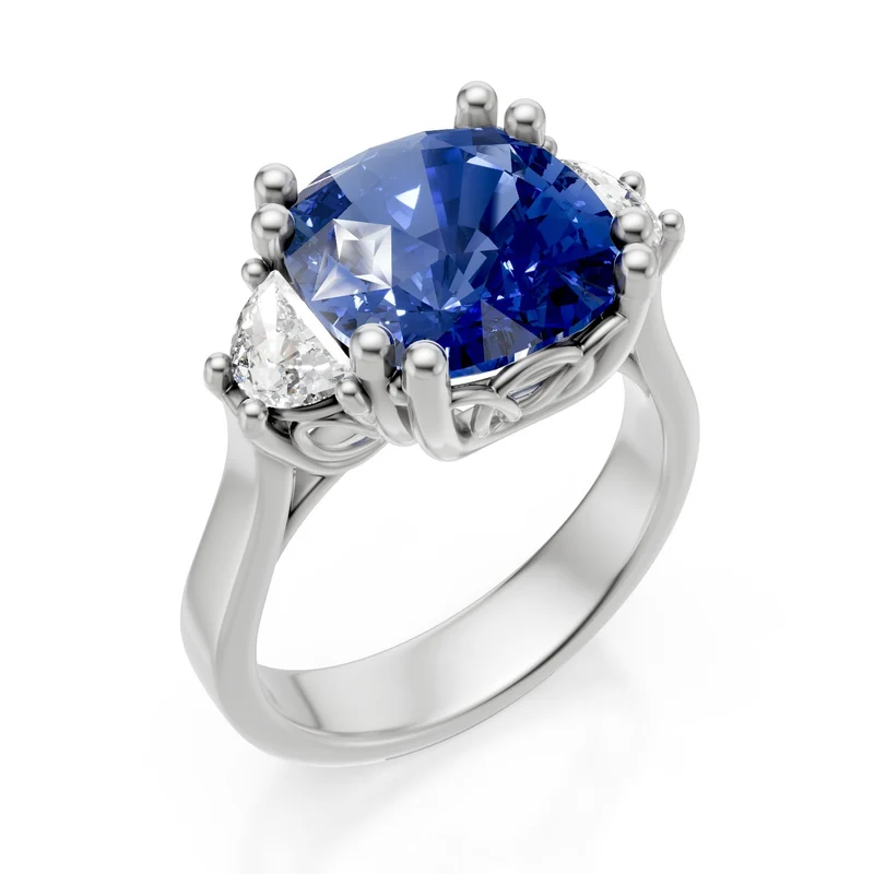 World Diamond Group anello zaffiro cushion 10x10 e mezzelune laterali APU523DZB-25049110095