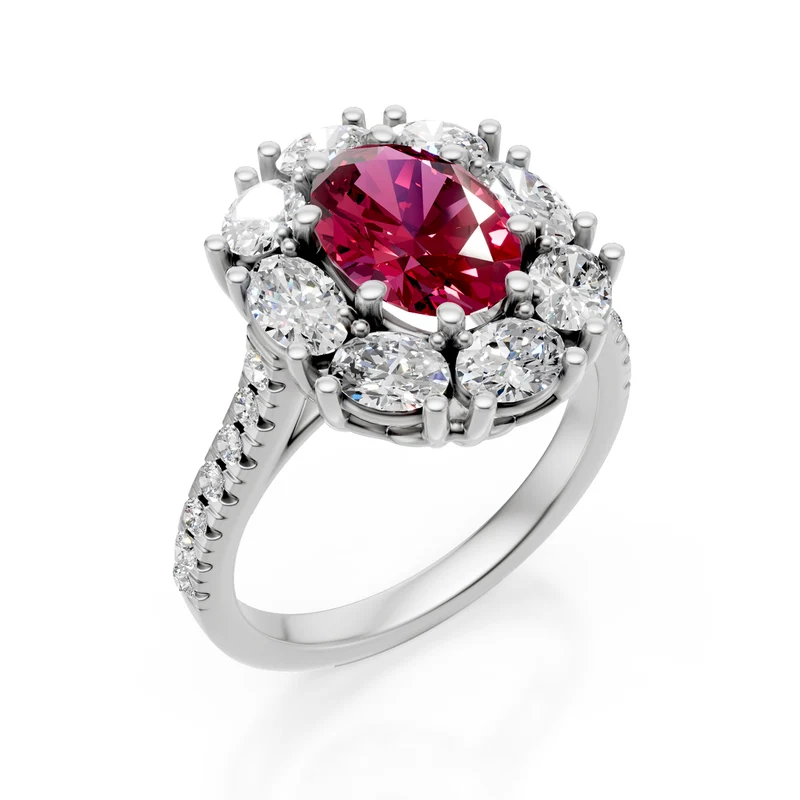 Golay anello rubino ovale 9x6 e contorno diamanti ovali APU509DRU-24338110033