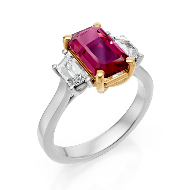 Golay anello rubino ottagonale 9x6 e trapezi laterali APU502DRU-24319110097