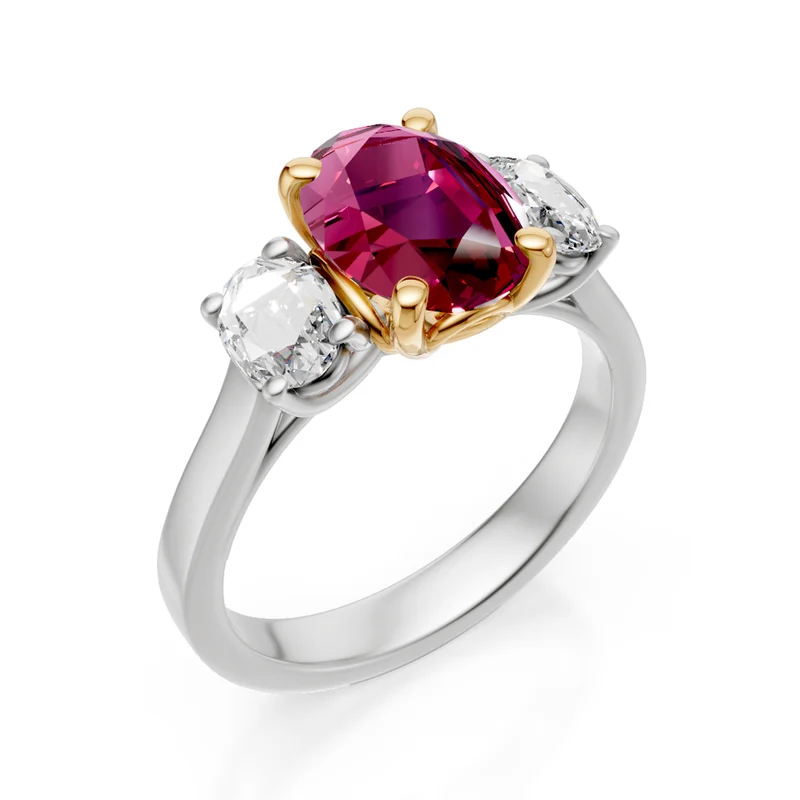 Golay anello rubino ovale 9x7 e ovali laterali APU501DRU-24319110096