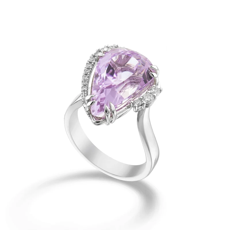 World Diamond Group anello con kunzite goccia 17x11 e fantasia di diam APU490DKZ1711-24173110030