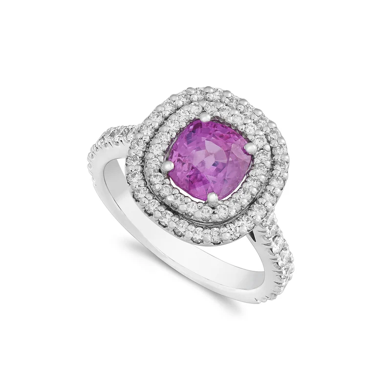 Golay anello con zaff pink cushion 7x7 doppio contorni e APU467DIZP-22049110005