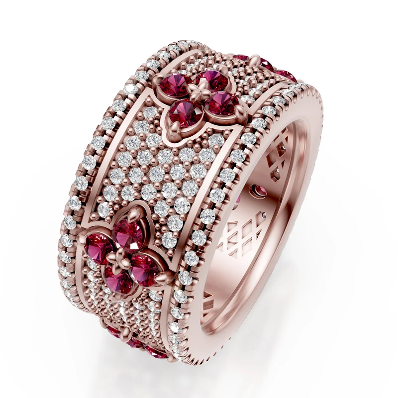 Golay anello fascia+binari rubini+diamanti pave rosa AFFI02RUDIBR-25024110237
