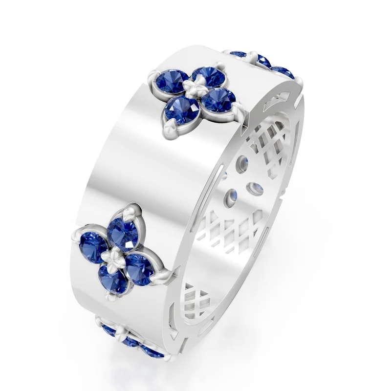 Golay anello fascia semplice zaffiri satinato bianco AFFI01ZBSB