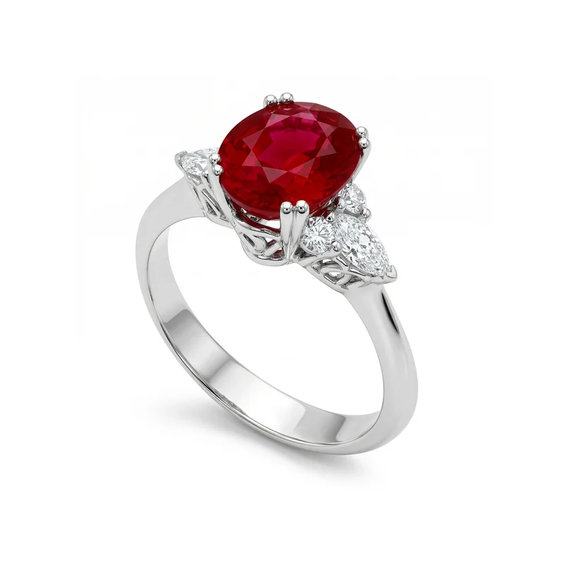 Golay anello rubino ovale 6x7, diamanti round e marquise AFD802RU-16209110011