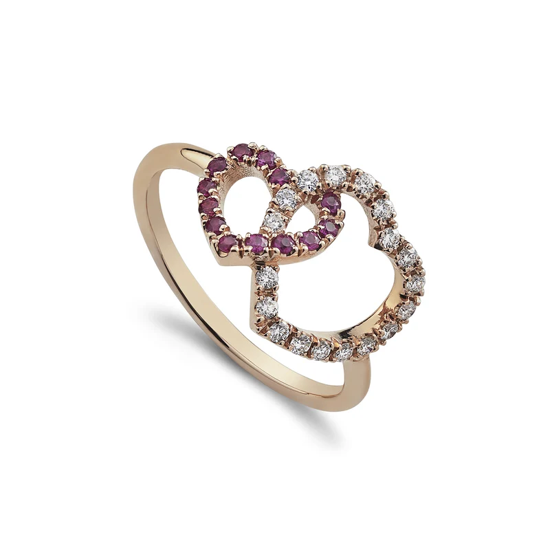 Golay anello amami due cuori agganciati diamanti+rubini AFCU014DIRU-22238110054