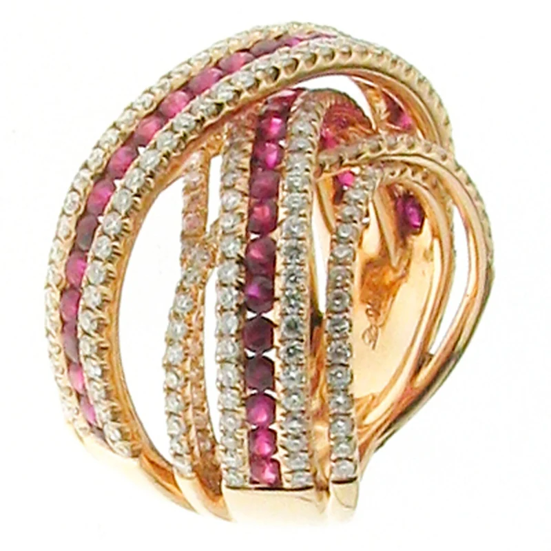 Golay anello multiplo diamanti e rubini oro rosa AEVR59-836-16047000064