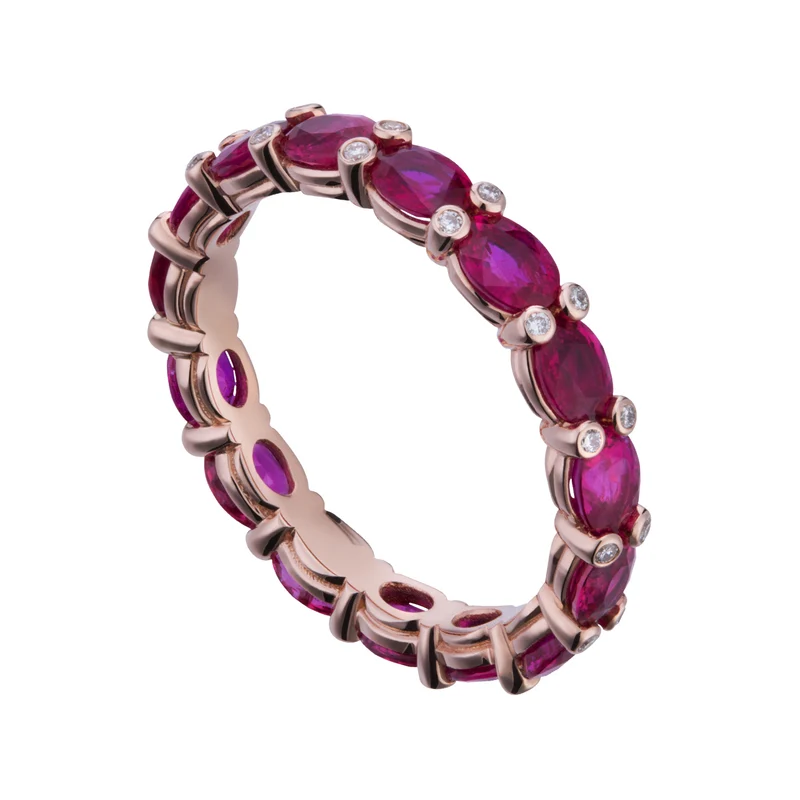 Golay anello girodito con rubini ovali 4x3 e diamantini AET073DIRU-21076110010