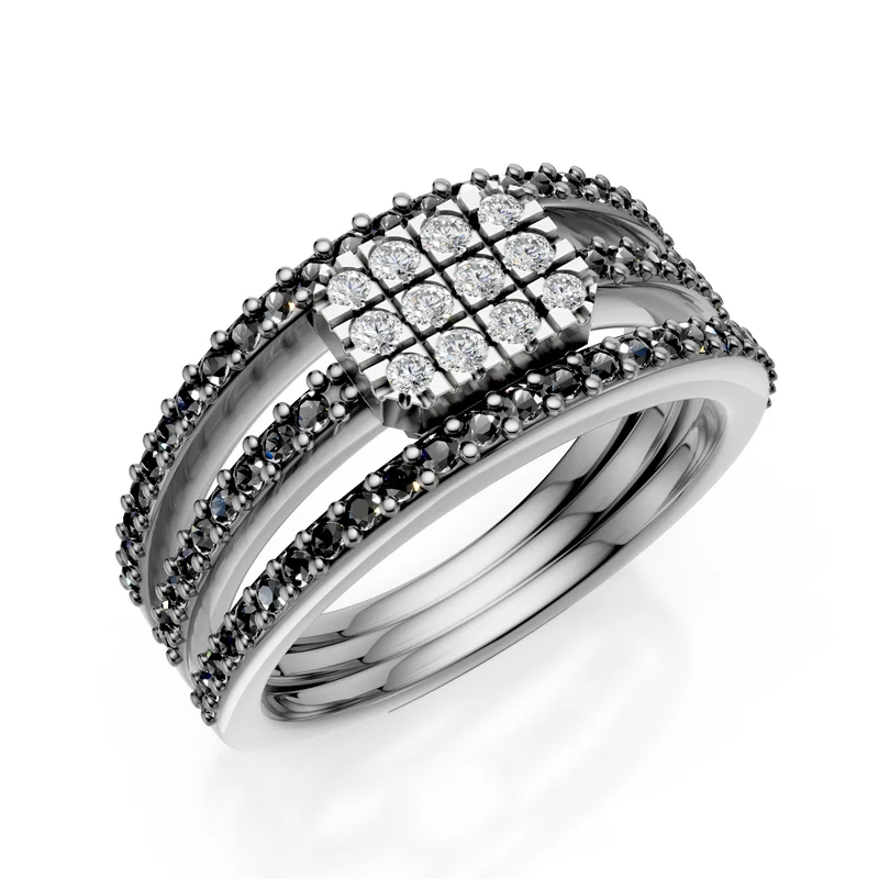 Golay anello tre file pave' con pastiglia rettangolare AFS561DBK-24299110032