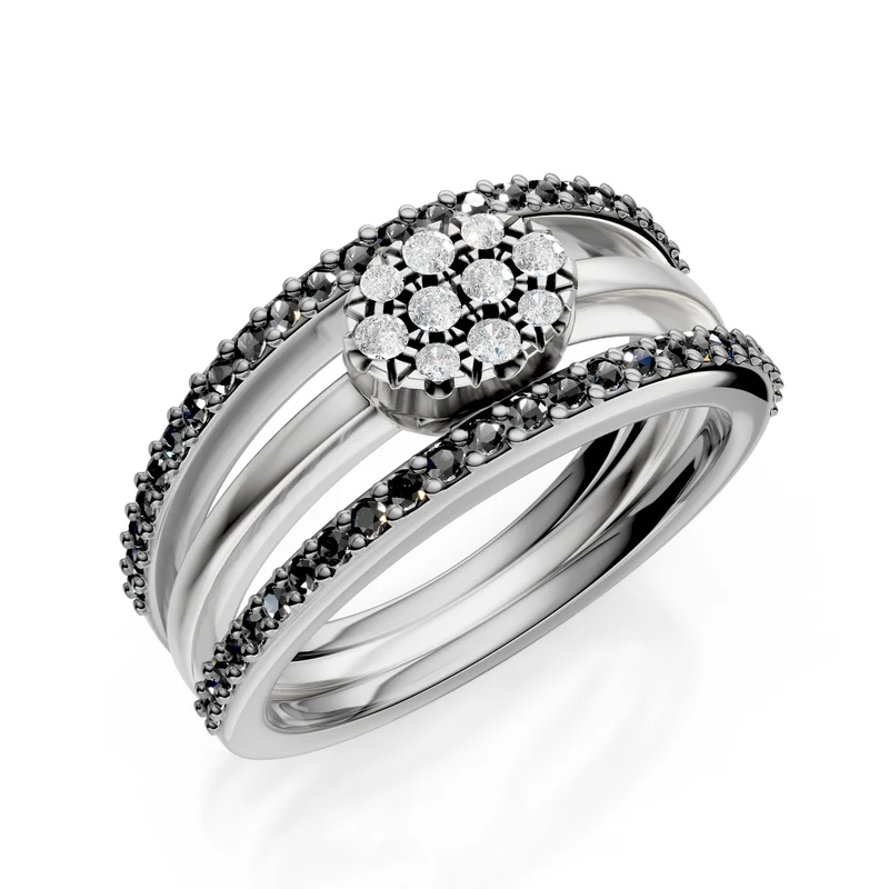 Golay anello due file pave' e una liscia pastiglia ovale AFS555DBK-24299110029