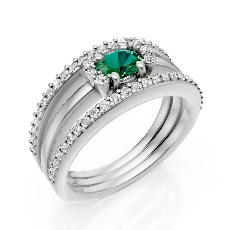 Golay anello due file pave' una liscia smeraldo ov 5x4 AFS554DSM54-25016110020